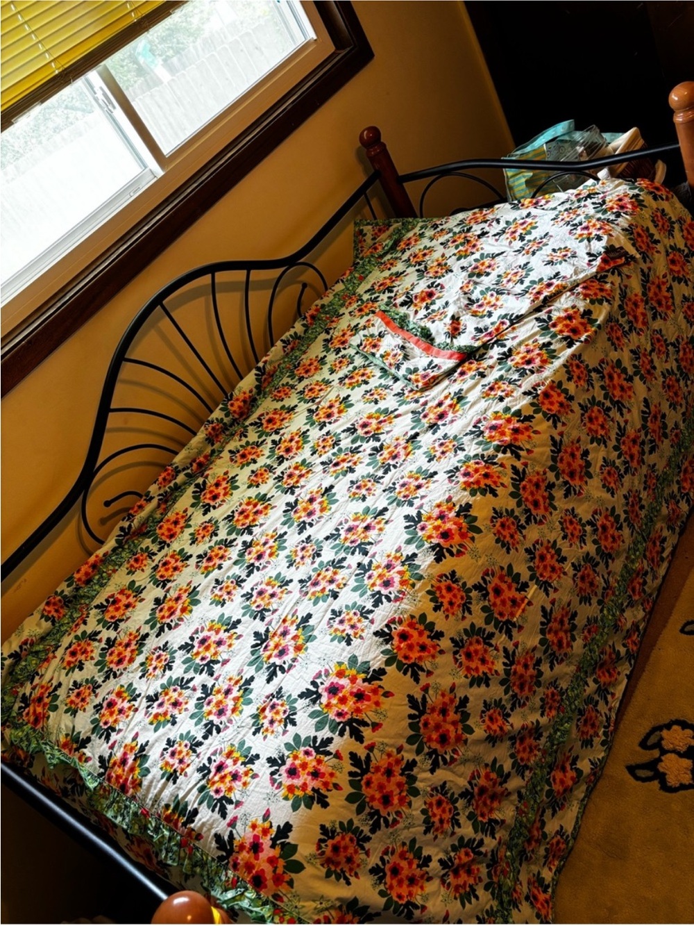 Matilda Jane Cream Comforter with Orange and Green Floral Pattern